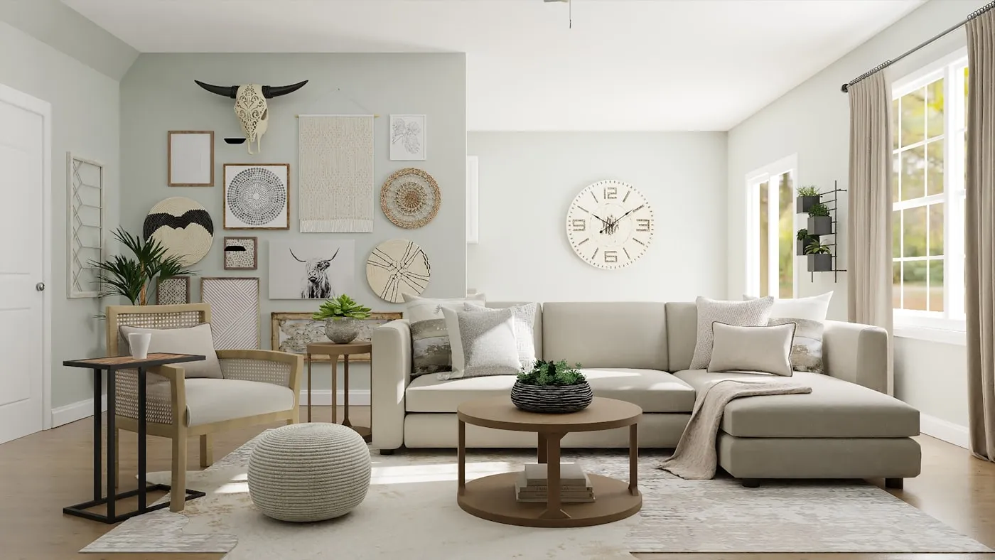 A modern L-shaped sectional in a bright, styled living room